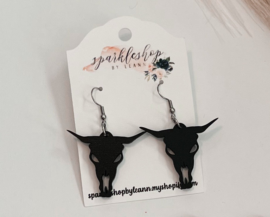 Black Bull Skull Earrings