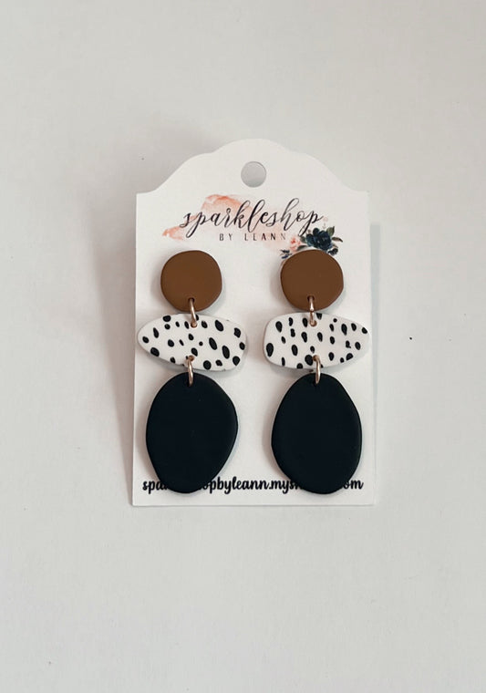 Clay Earrings | Boho | Black | Polka Dot