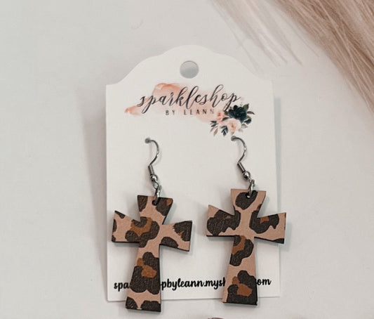 Leopard Cross Earrings