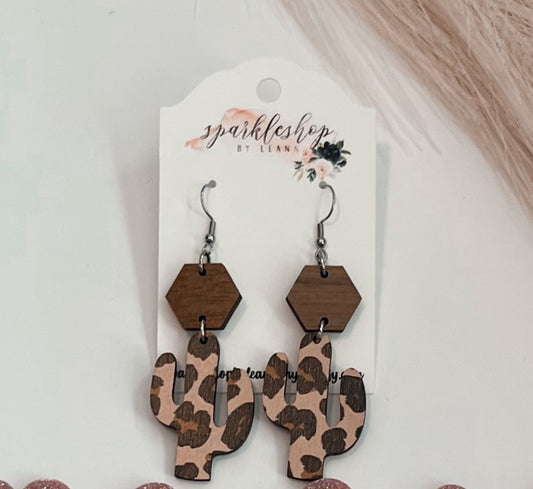 Leopard Cactus Stacked Earrings